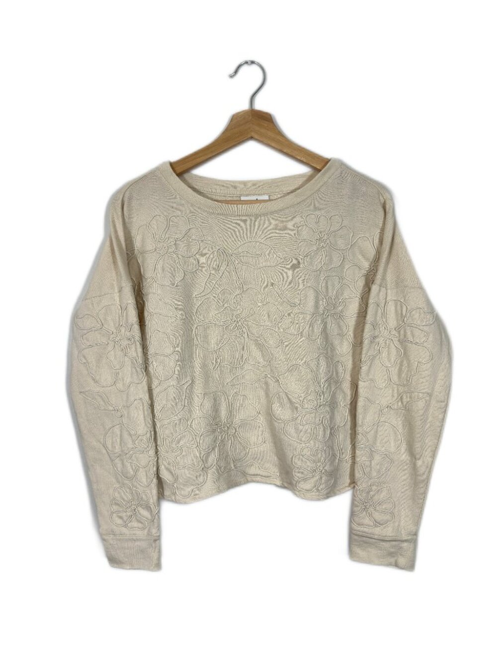 J.Jill Women's Floral Embroidered Sweatshirt Size XS Petite Cream Casual Cozy